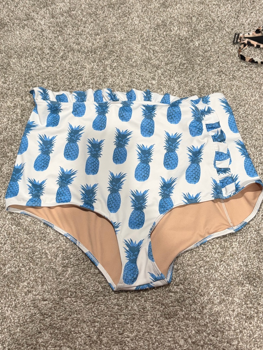 Kortni Jeane White Swim Bottoms with Blue Pineapple Print
